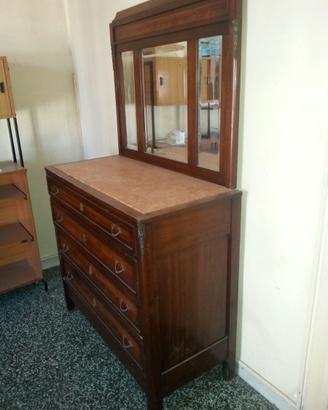comò legno antico con specchiera e marmo