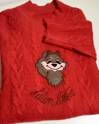 Pullover donna lana ed angora  disegno scoiattoli