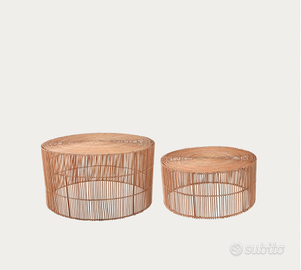 Set Elmima di 2 tavolini 100% rattan con finitura 