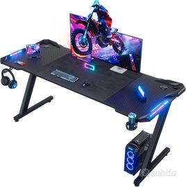 160 x 60cm Scrivania Gaming LED, Tavolo Gaming Erg