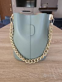 Borsa a sacchetto verde in vera pelle italiana