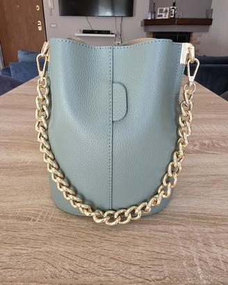 Borsa a sacchetto verde in vera pelle italiana