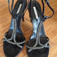 Sandali in cuoio nero con Swarovsky 