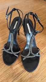 Sandali in cuoio nero con Swarovsky 