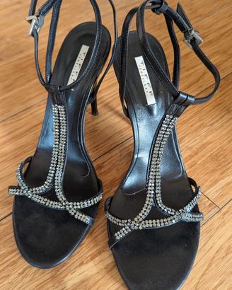 Sandali in cuoio nero con Swarovsky 