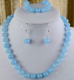 Parure collana bracciale orecchini in acquamarina 