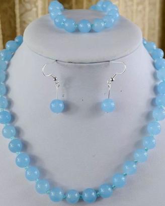 Parure collana bracciale orecchini in acquamarina 