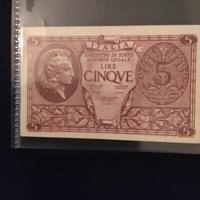 biglietto di stato a corso legale 5 lire FDS 1944