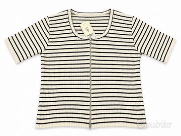 Cardigan donna a righe bianco e nero con zip