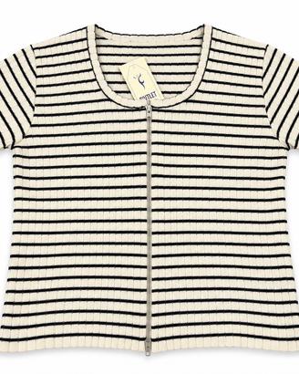 Cardigan donna a righe bianco e nero con zip