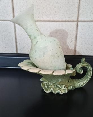 vaso con portavaso in vetro di Murano