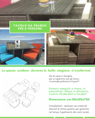 Set tavolo con poltrone da giardino