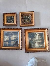 4 quadri quadretti dipinti su mattonelle 