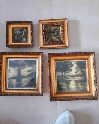 4 quadri quadretti dipinti su mattonelle 
