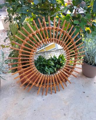 Specchio Rattam/ Vimini Vintage anni 60/70 Boho 