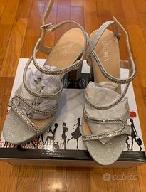 Sandali con tacco 12 cm argento, dettagli gioiello