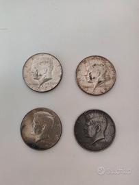 Lotto 4 monete Mezzo Dollaro USA Kennedy Argento