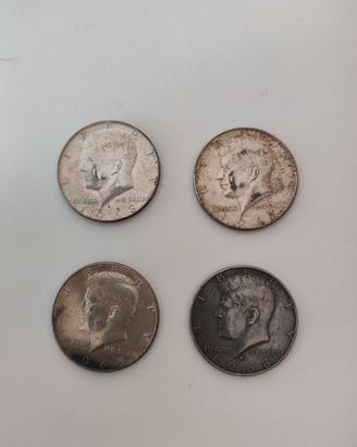 Lotto 4 monete Mezzo Dollaro USA Kennedy Argento