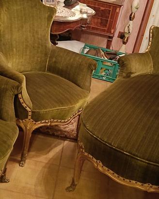 Salottino con 2 Poltrone e divanetto velluto verde