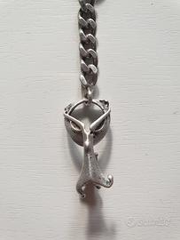 Portachiavi gatto vintage argento 800