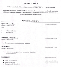 Pulizia, autista, ecc