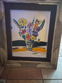 Quadro Sante Monachesi tela e cornice vaso fiori