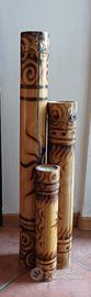 Candeliere triplo a piantana in bamboo decorato