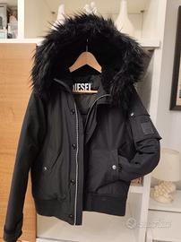 Giubbino con cappuccio e pelliccia nero Diesel.