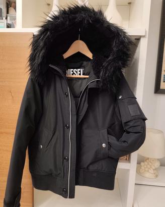 Giubbino con cappuccio e pelliccia nero Diesel.