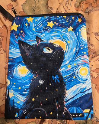 pochette custodia con gatto e la notte stellata