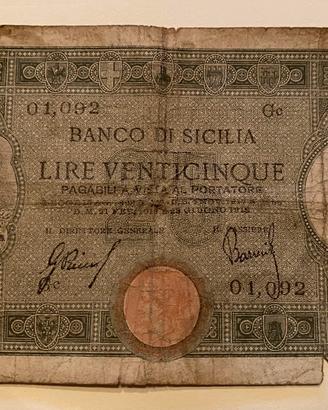 Bancomota lire venticinque banco di sicilia