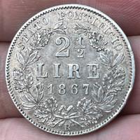 Stato pontifico Pio IX - 2 1/2 Lire 1867 XXI RARA