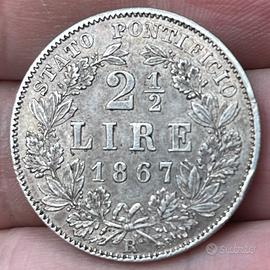 Stato pontifico Pio IX - 2 1/2 Lire 1867 XXI RARA