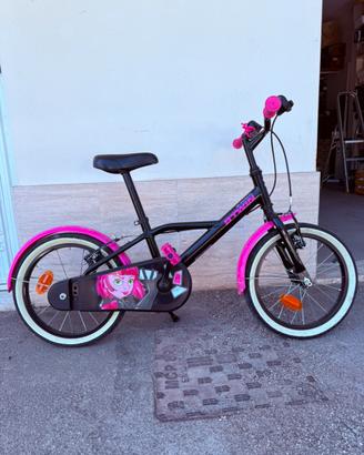 Bici Bambina B’Twin 16” nero/fucsia + rotelle