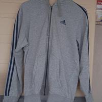 felpa adidas grigia a strisce blu