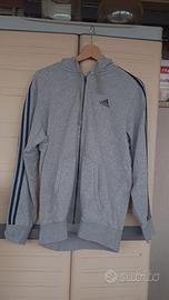 felpa adidas grigia a strisce blu