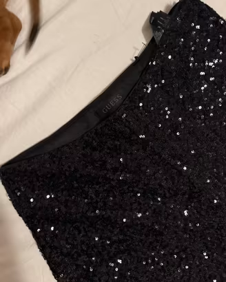 pantaloni di paillettes neri guess, nuovi