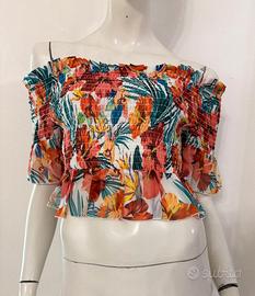 PATRIZIA PEPE Crop top arancione verde floreale