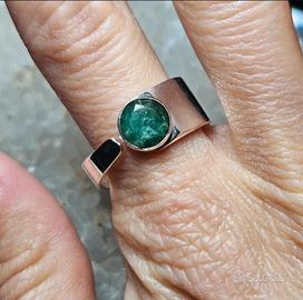 Anello in argento 925 regolabile e smeraldo natur 