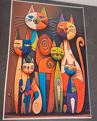 Stampa su tela famiglia gatti stilizzati  30x45cm