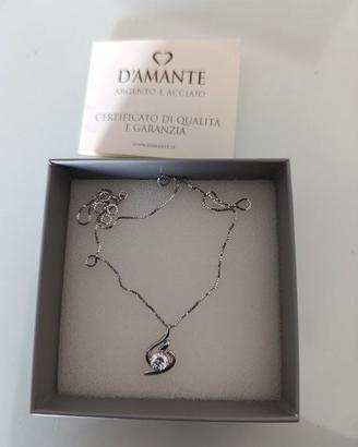 Catenina D'Amante acciaio e zircone cuore stilizza