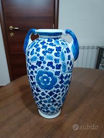 Vaso Vintage Anfora Bianco e Blu Ceramica 