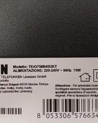 TV Telefunken ricambi TE40750B4512KT in blocco