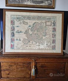 Mappa vintage Europa con cornice in legno 105x75
