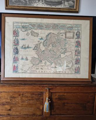 Mappa vintage Europa con cornice in legno 105x75
