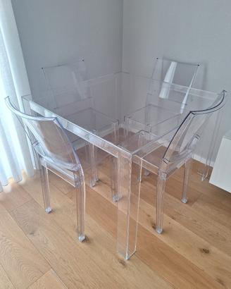 Kartell Invisible Table + 4 sedie modello La Marie