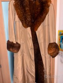 Trench vintage donna in gabardine e opossum