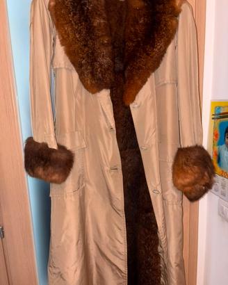 Trench vintage donna in gabardine e opossum