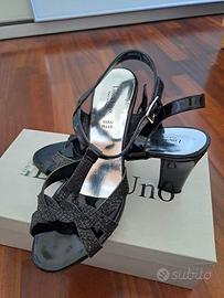 Sandali pelle neri glitter tacco Linea uno n.37