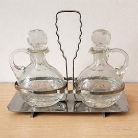 Set olio e aceto vintage vetro con base inox
